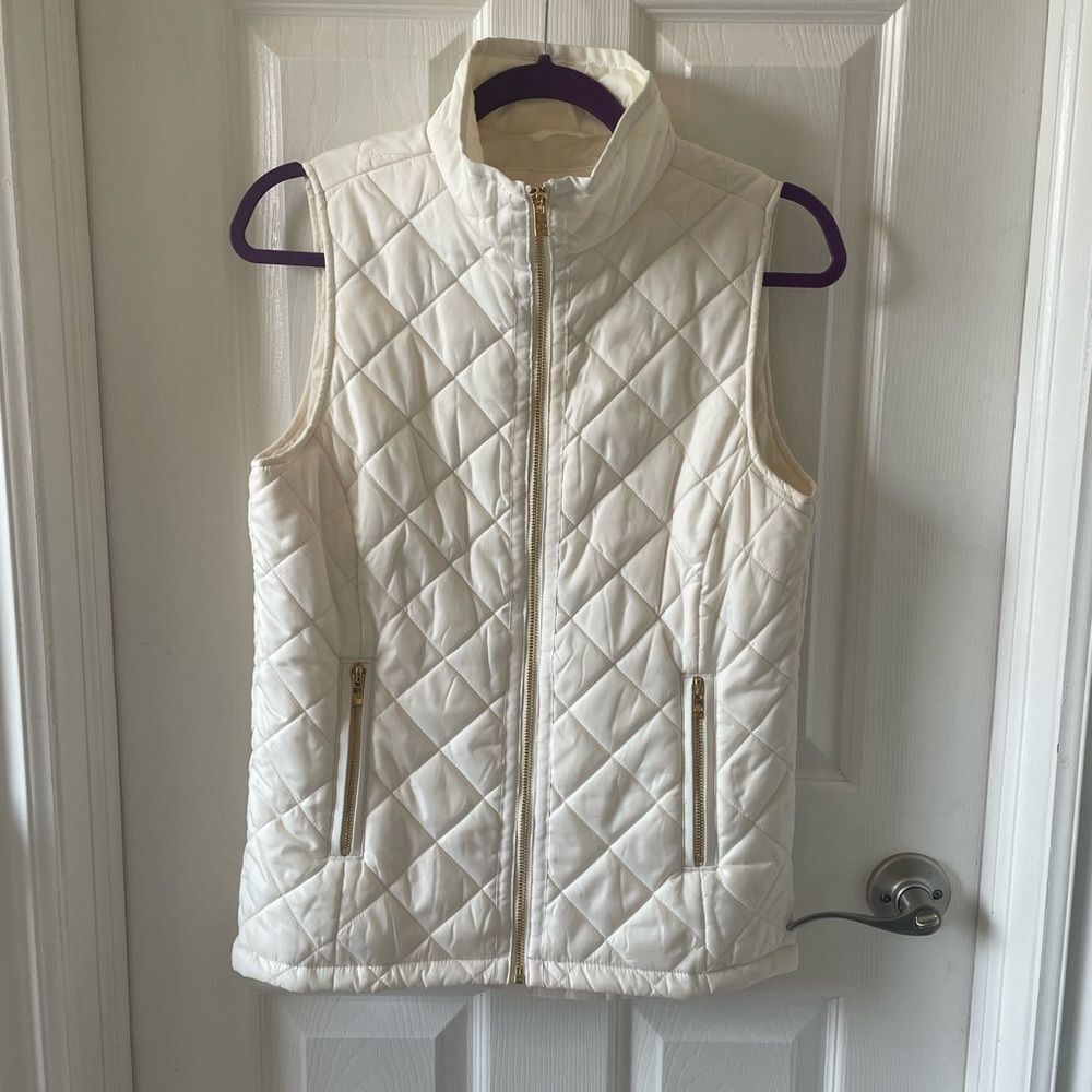 Southern Tide White Quilted Vest Size XS Extra Small Gold puff